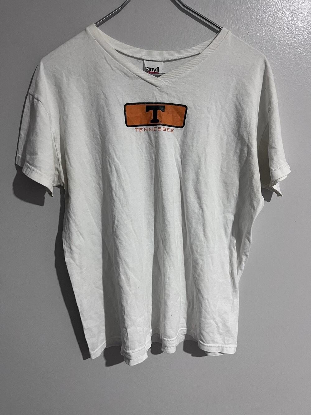Anvil T-Shirt Womens L White Tennessee V-Neck Short Sleeve Preshrunk Relaxed